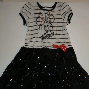 Disney Girl's Minnie Mouse Black and White Short Sleeve Dress - Size XS
